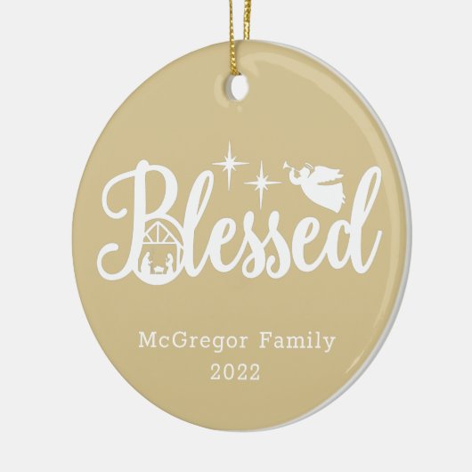 Kerstmis Gezegend goud & wit Keramisch Ornament (Links)