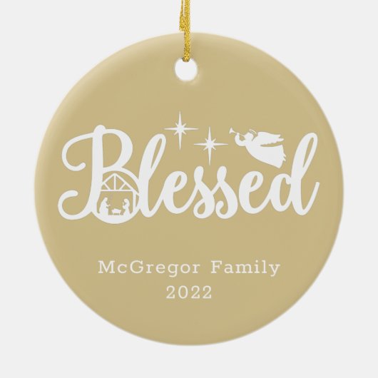 Kerstmis Gezegend goud & wit Keramisch Ornament (Achterkant)