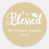 Kerstmis Gezegend goud & wit Ronde Sticker (Voorkant)