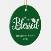 Kerstmis Gezegend Groen en Wit Keramisch Ornament (Rechts)