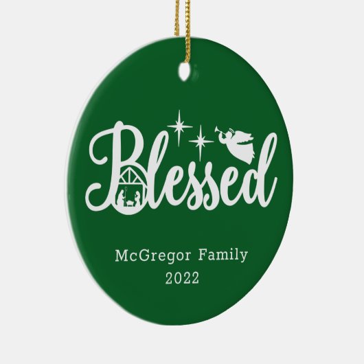 Kerstmis Gezegend Groen en Wit Keramisch Ornament (Rechts)