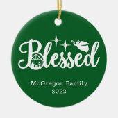 Kerstmis Gezegend Groen en Wit Keramisch Ornament (Voorkant)