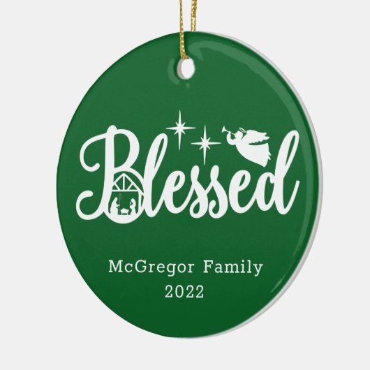 Kerstmis Gezegend Groen en Wit Keramisch Ornament (Links)