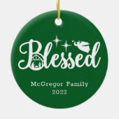 Kerstmis Gezegend Groen en Wit Keramisch Ornament (Achterkant)