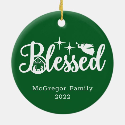 Kerstmis Gezegend Groen en Wit Keramisch Ornament (Achterkant)