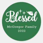 Kerstmis Gezegend Groen en Wit Ronde Sticker (Voorkant)