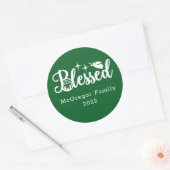 Kerstmis Gezegend Groen en Wit Ronde Sticker (Envelop)