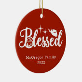 Kerstmis Gezegend rood en wit Keramisch Ornament (Rechts)