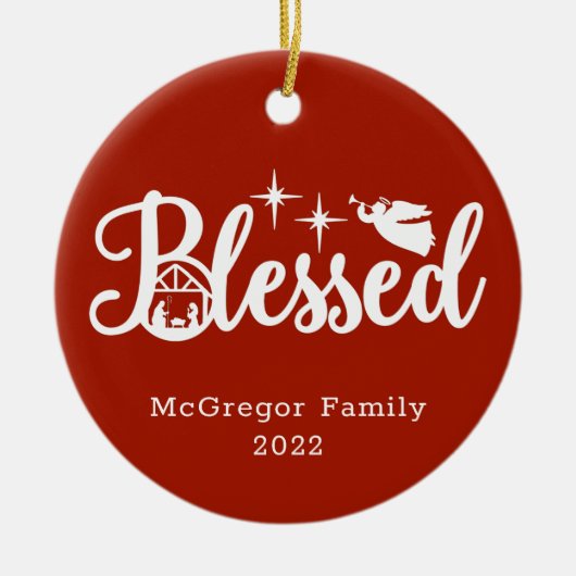 Kerstmis Gezegend rood en wit Keramisch Ornament (Voorkant)