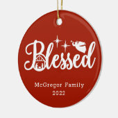 Kerstmis Gezegend rood en wit Keramisch Ornament (Links)