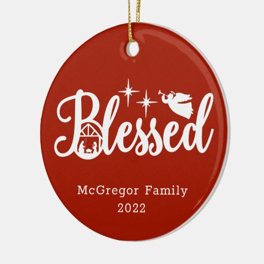 Kerstmis Gezegend rood en wit Keramisch Ornament (Links)