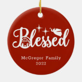 Kerstmis Gezegend rood en wit Keramisch Ornament (Achterkant)