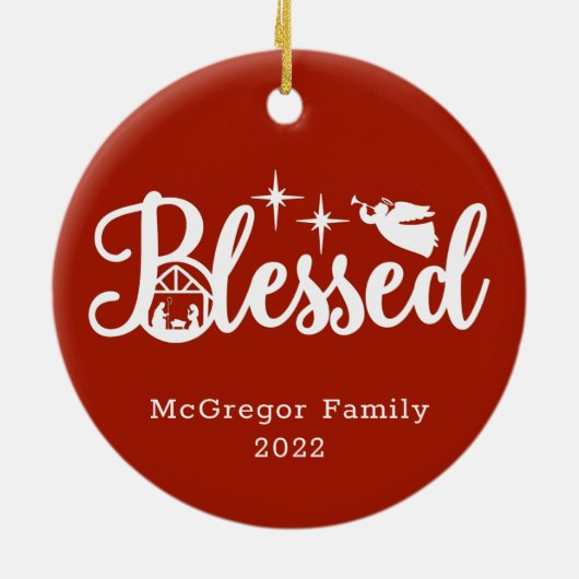 Kerstmis Gezegend rood en wit Keramisch Ornament (Achterkant)