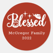 Kerstmis Gezegend rood en wit Ronde Sticker (Voorkant)