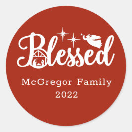 Kerstmis Gezegend rood en wit Ronde Sticker