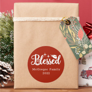 Kerstmis Gezegend rood en wit Ronde Sticker