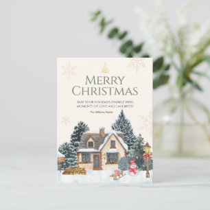Kerstmis Gezellige Winter Cottage Persoonlijk Feestdagenkaart