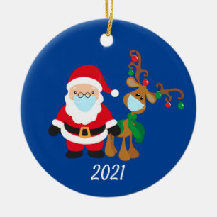 Kerstmis gezichtsmasker Sinterklaas en rendieren 2 Keramisch Ornament