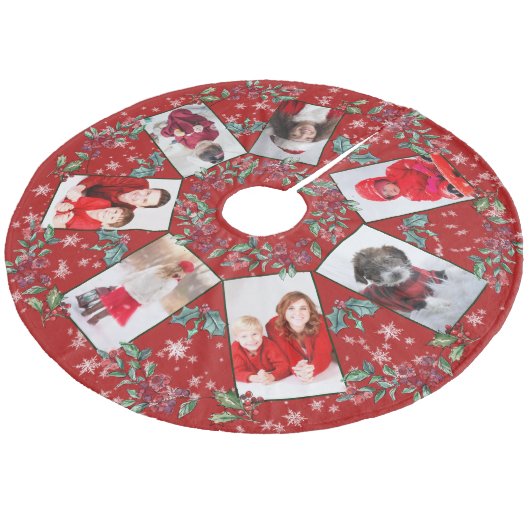 Kerstmis Gezin Foto Collage Red Fleece Kerstboom Rok (Gekanteld)