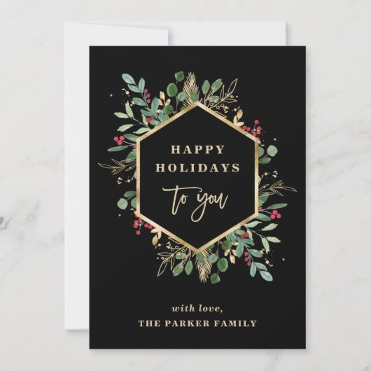 Kerstmis Gilded Greenery Black | PRETTIGE FEESTDAG Feestdagenkaart (Voorkant)