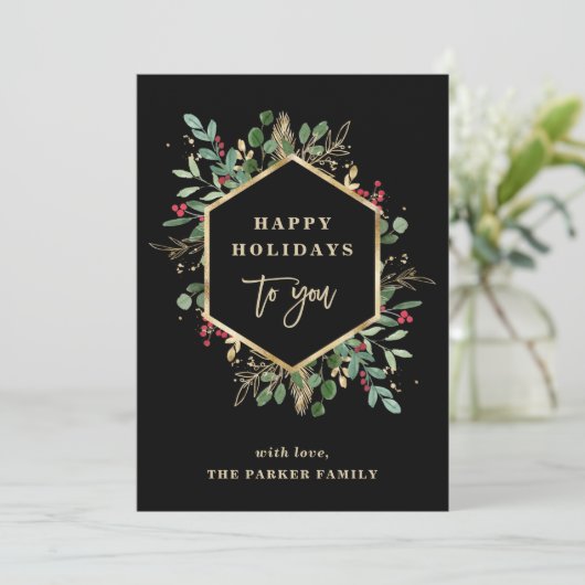 Kerstmis Gilded Greenery Black | PRETTIGE FEESTDAG Feestdagenkaart (Staand voorkant)