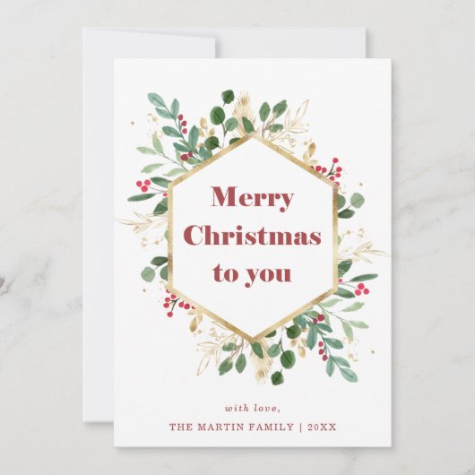 Kerstmis Gilded Greenery | Foto terug Feestdagenkaart (Voorkant)