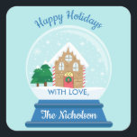 KERSTMIS GINGERBREAD HUIS SNEEUW WERELDBOL VIERKANTE STICKER<br><div class="desc">Schattige peperkoek huis in een sneeuw wereldbol collectie</div>