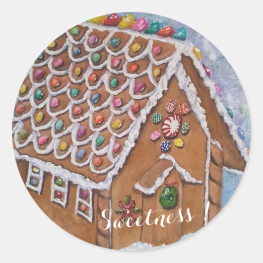 KERSTMIS GINGERBREAD SNOEP HUIS ZOETHEID RONDE STICKER (Voorkant)