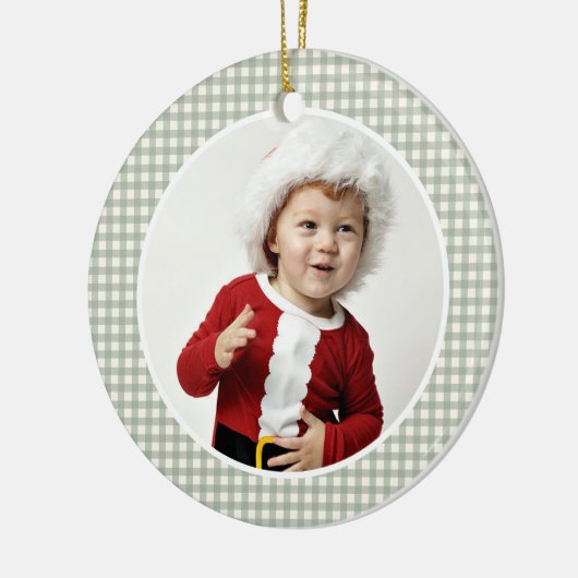 Kerstmis Gingham Foto Kerst Ornament Jaar (Links)