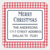 Kerstmis Gingham Plaid 1,5" Adres Sticker (Voorkant)