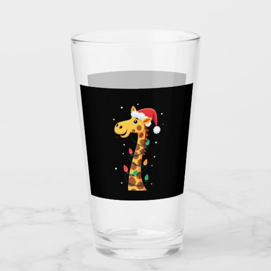 Kerstmis Giraffe Kerstman Hoed Lichten Giraffe Man Glas (Voorkant)