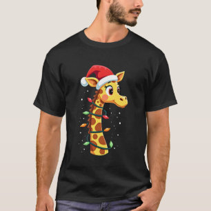 Kerstmis Giraffe Kerstman Hoed Lichten Giraffe Man T-shirt