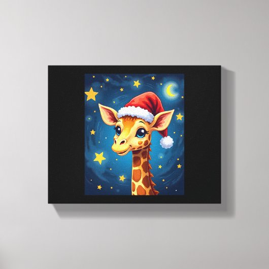 Kerstmis Giraffe Kerstman Hoed Sterrennacht Vakant Canvas Afdruk (Voorkant)