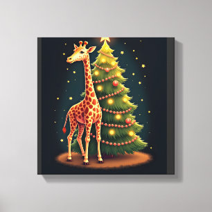Kerstmis Giraffe Officiële Boom Topper Grappig Gro Canvas Afdruk