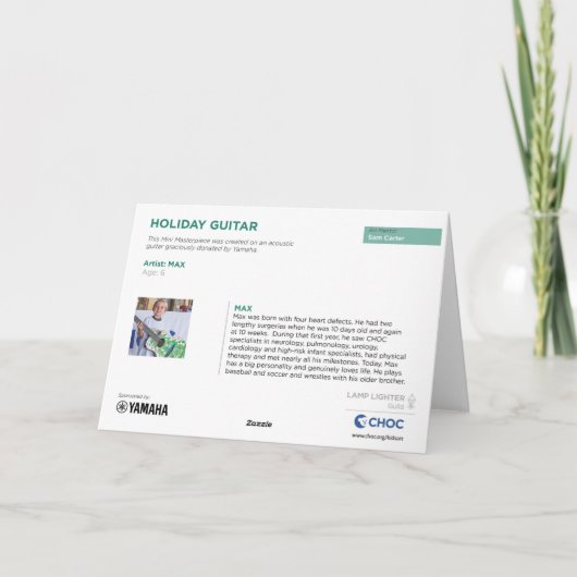 Kerstmis Gitaar - Kinderkunst voor CHOC Bedankkaart (Achterkant)