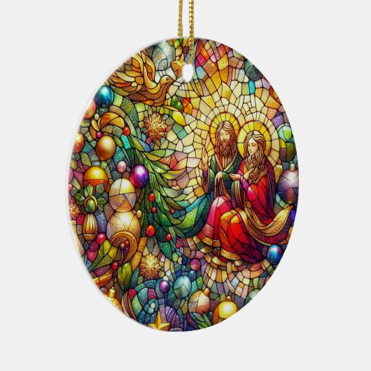 KERSTMIS ~ Glas in lood Mary Joseph ~ Keramisch Ornament (Rechts)