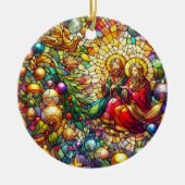 KERSTMIS ~ Glas in lood Mary Joseph ~ Keramisch Ornament (Voorkant)