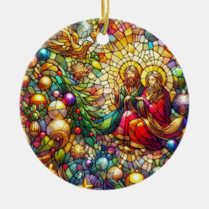 KERSTMIS ~ Glas in lood Mary Joseph ~ Keramisch Ornament