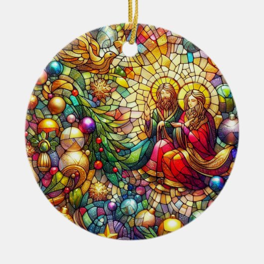 KERSTMIS ~ Glas in lood Mary Joseph ~ Keramisch Ornament (Voorkant)