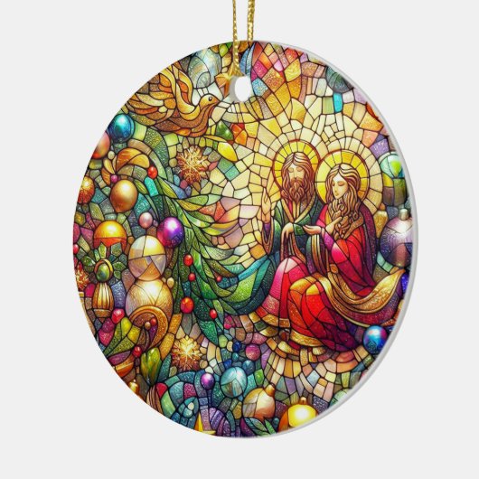 KERSTMIS ~ Glas in lood Mary Joseph ~ Keramisch Ornament (Links)