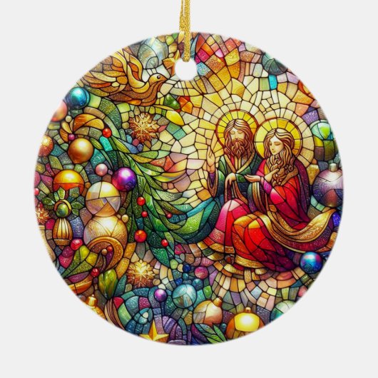 KERSTMIS ~ Glas in lood Mary Joseph ~ Keramisch Ornament (Achterkant)