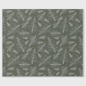 Kerstmis Glimmer: Witte dennen op olijfgroen Cadeaupapier (Vlak)