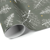 Kerstmis Glimmer: Witte dennen op olijfgroen Cadeaupapier (Rol Hoek)
