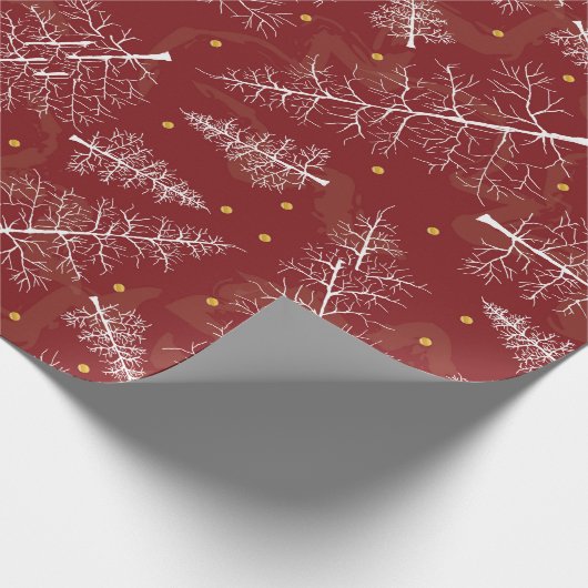 Kerstmis Glimmer: Witte dennen op rood fluweel Cadeaupapier (Hoek)