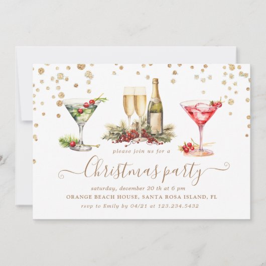 Kerstmis Glitter Cocktail Party Kaart (Voorkant)