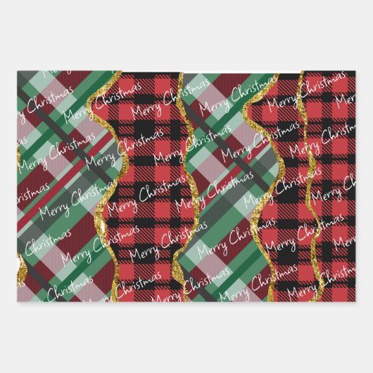 Kerstmis glitter plaid grid inpakpapier vel (Voorkant)