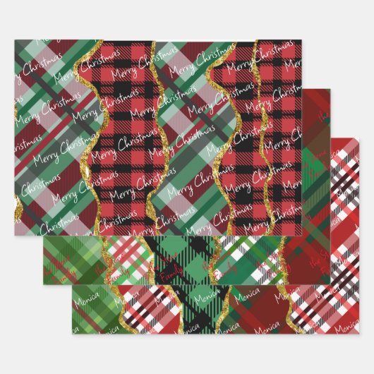 Kerstmis glitter plaid grid inpakpapier vel (Set)