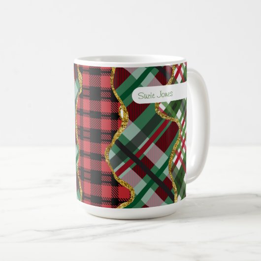 Kerstmis glitter plaid grid koffiemok (Voorkant rechts)