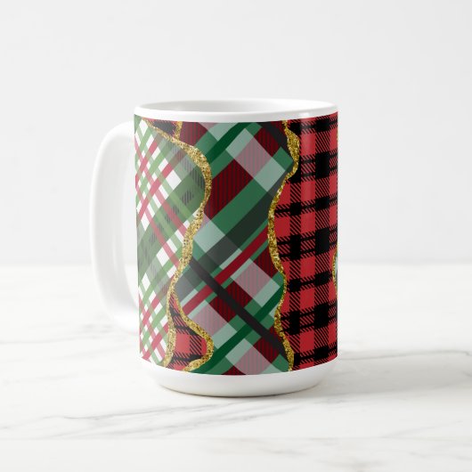Kerstmis glitter plaid grid koffiemok (Voorkant links)