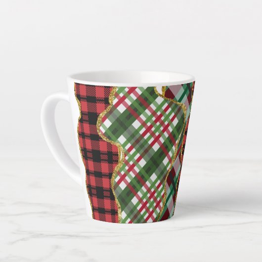 Kerstmis glitter plaid grid latte mok (Linkerhoek)